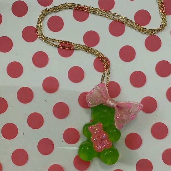 NWT YOUR BASIC BEAR necklace: Green Apple Bear 18” inch gold filled chain - Picture 2 of 4